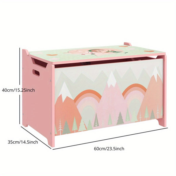 Storage Box with Lid, Toy Chest Storage Organizer with Safety Hinge, Cute Animal Design, Pink
