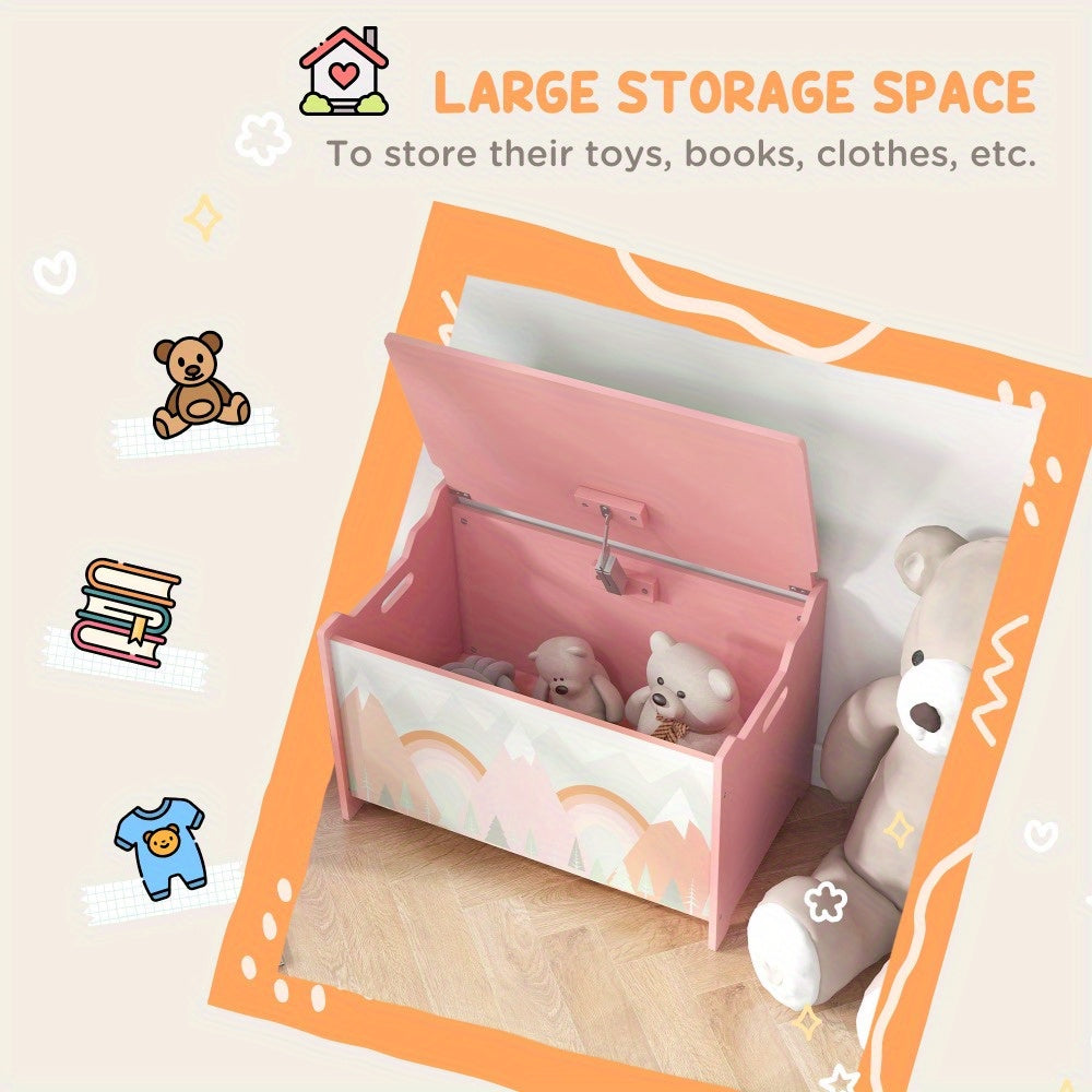 Storage Box with Lid, Toy Chest Storage Organizer with Safety Hinge, Cute Animal Design, Pink