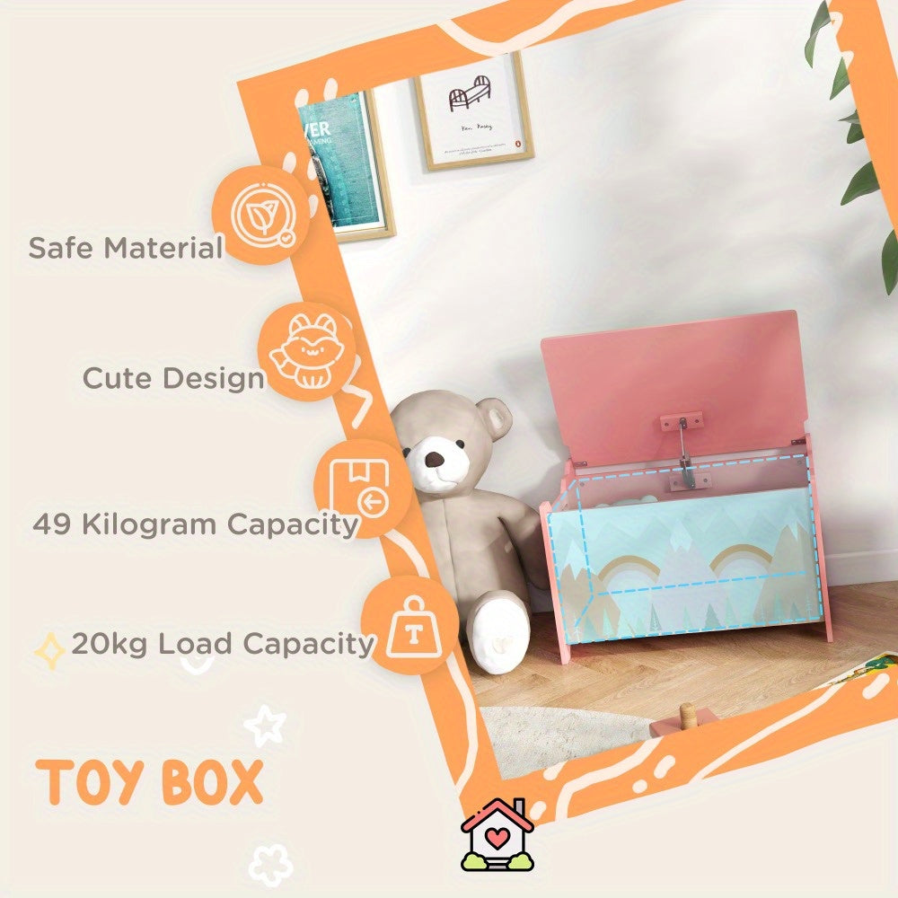 Storage Box with Lid, Toy Chest Storage Organizer with Safety Hinge, Cute Animal Design, Pink