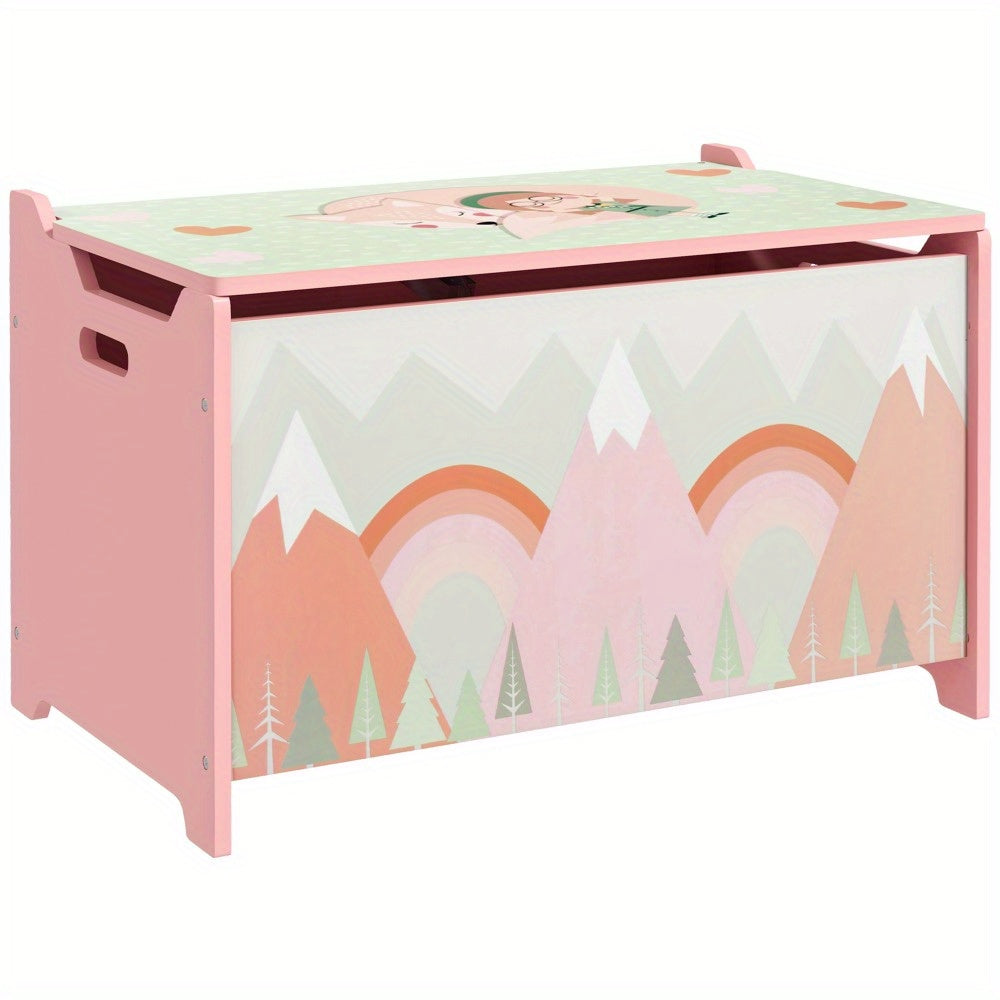 Storage Box with Lid, Toy Chest Storage Organizer with Safety Hinge, Cute Animal Design, Pink