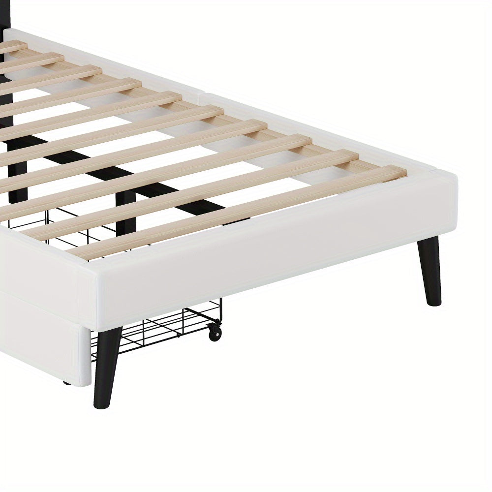 Twin Size Upholstered Princess Bed With Crown Headboard and 2 Drawers, Twin Size Platform Bed with Headboard and Footboard, Pink+White