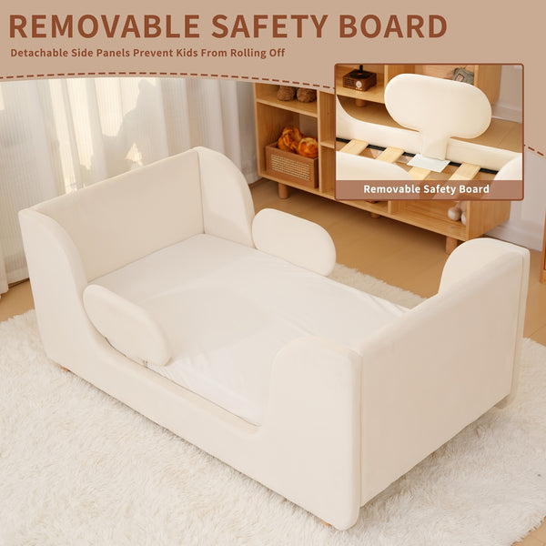 LILYPELLE Toddler Velvet Floor Bed, Child Bed For Kids With Extra Broad, Crib Size Toddler Bed, Velvet Bed Frame, Mat Is Not Included