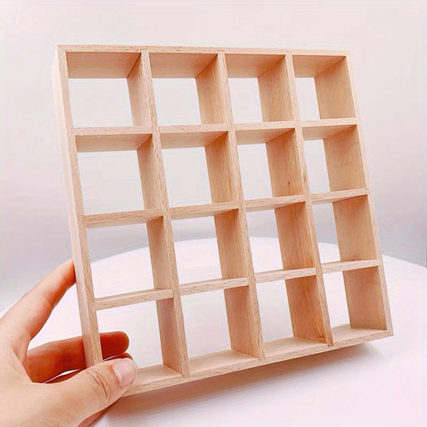 16-Grid Miniature Dollhouse Cabinet - Beige & White Mini Furniture with 16 Compartments, Realistic Display Case for Dollhouse, Dolls, Miniature Collections - Compatible with Dolls House International (DHI) & Model Rooms