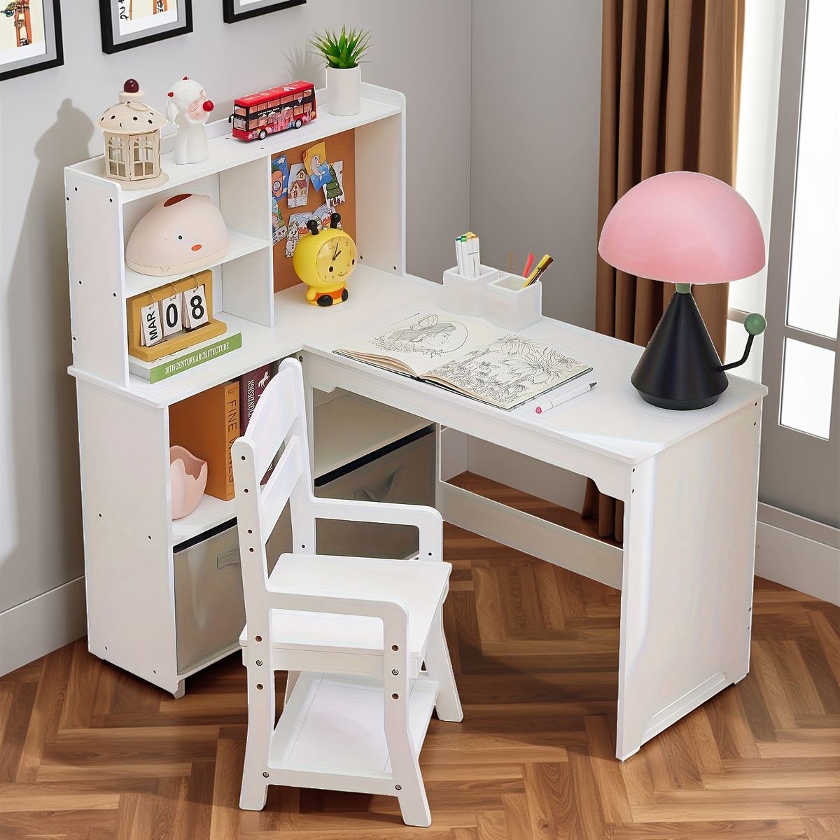 Kids Study Desk And Chair Set, Corner Study Desk For Children