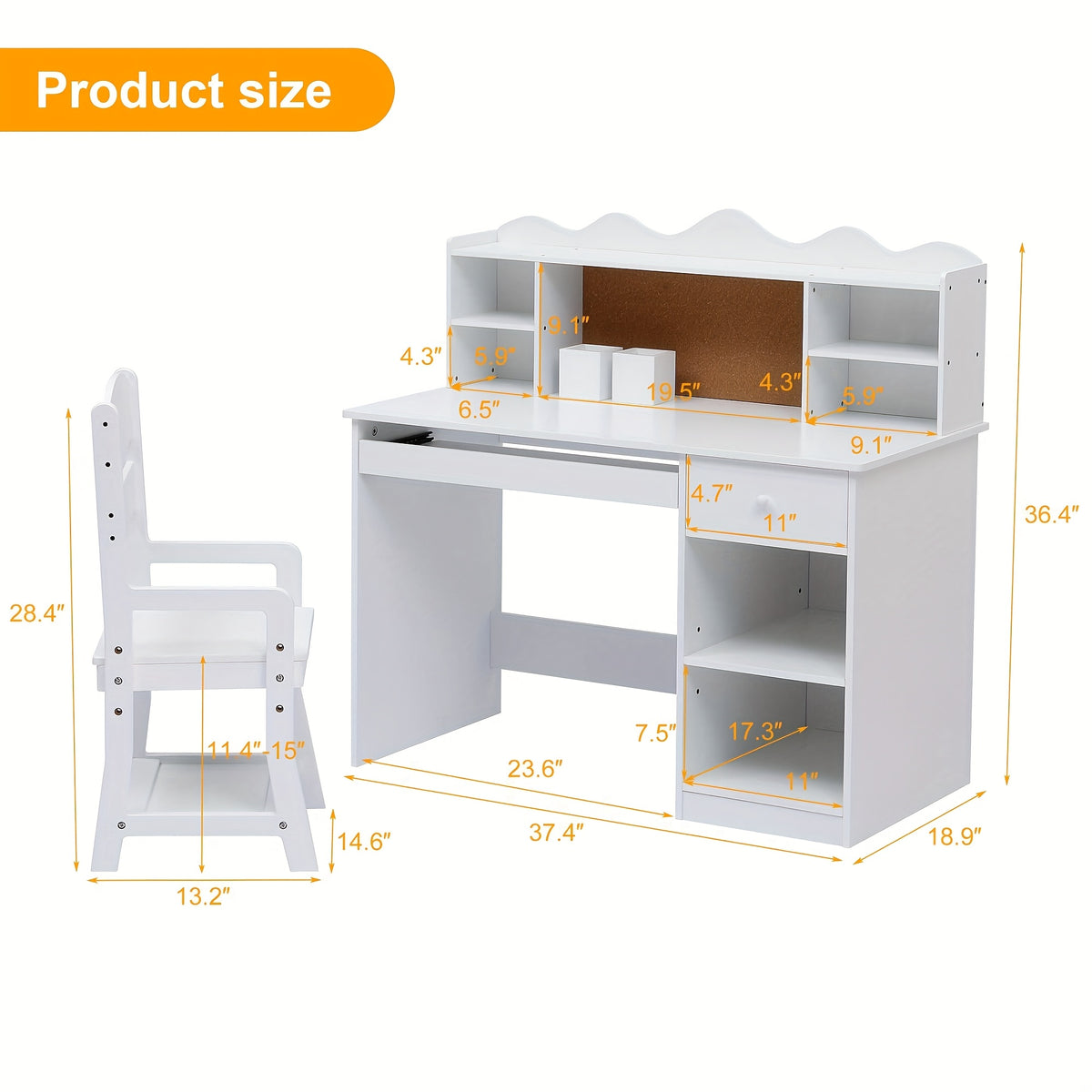 Kids Desk And Chair Set, Wooden Study Table with Storage Shelf, Bulletin Board, Keyboard Stand And Pen Holder