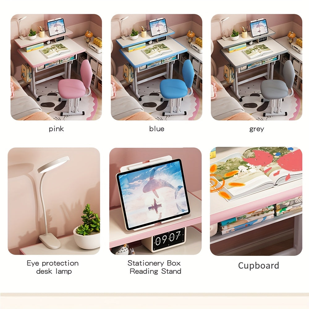 High-quality Children'S Table And Chair Set, Height-adjustable, Ergonomic, Suitable For Children Aged 3-18 Years, Elementary School Students And Adolescents, Gray, Blue, Pink Colors Available