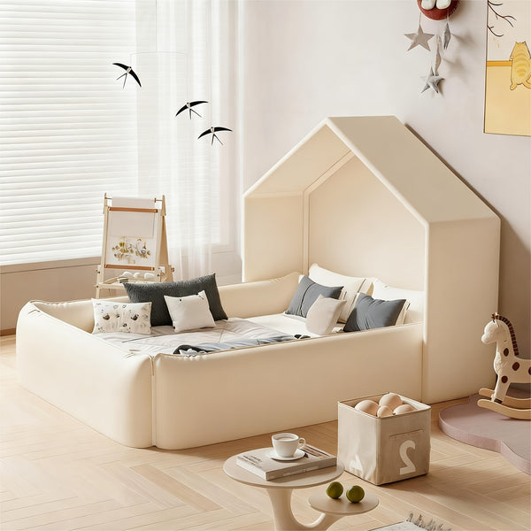 Portable Play Tent Bed with Detachable Canopy & Cushioned - Soft White Bed &, Indoor\u002FOutdoor Use, Sponge Guardrails - Bed Frame, Playhouse & Room