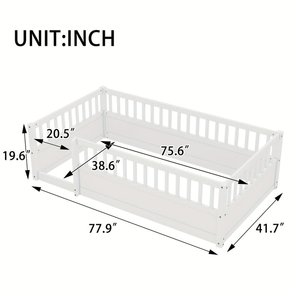 Wooden Floor Bed & Raised Panel Twin