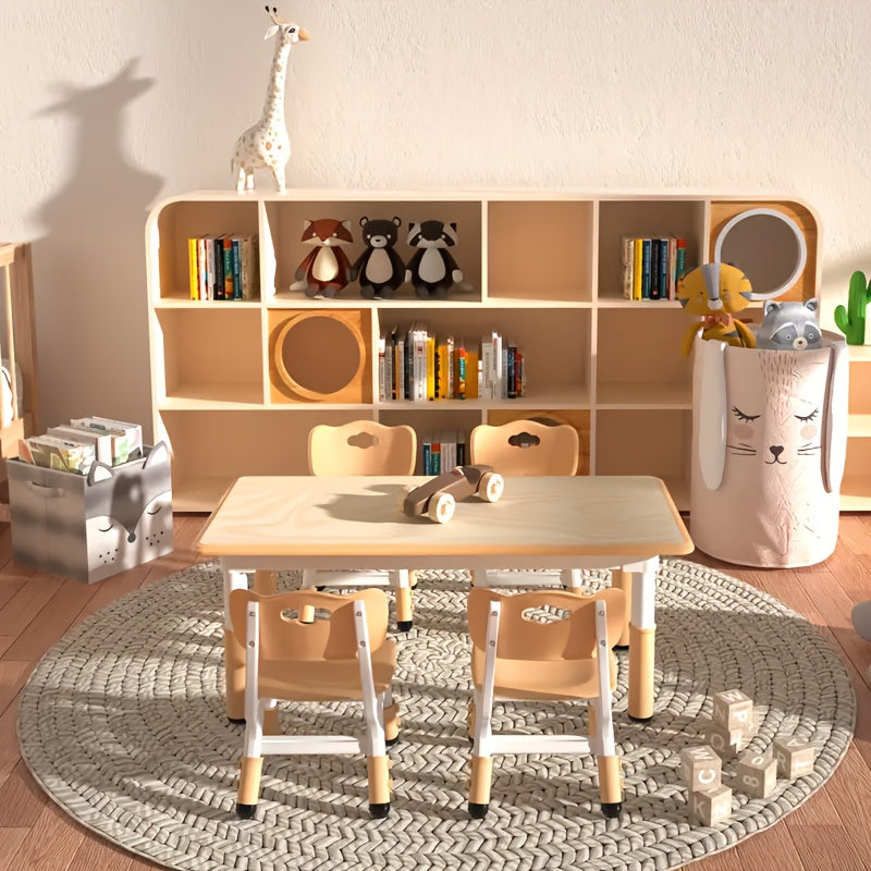 Kids Table And 4 Chair Set, Height Adjustable Table And Chair Set, Non-Slip Legs, Graffiti Desktop, Large Children Activity Table, Reading Daycare Classroom Home