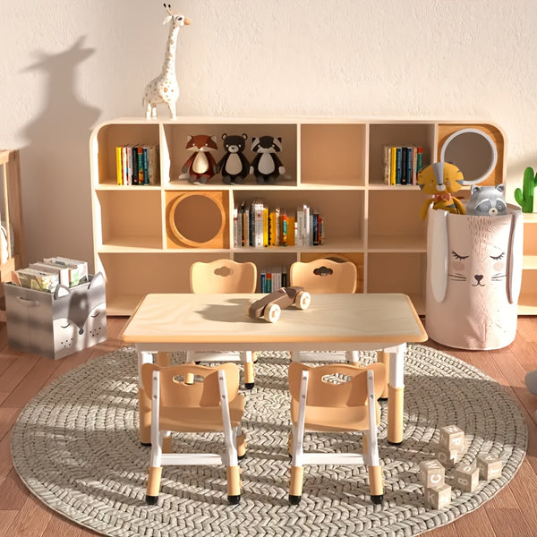 Kids Table And 4 Chair Set, Height Adjustable Table And Chair Set, Non-Slip Legs, Graffiti Desktop, Large Children Activity Table, Reading Daycare Classroom Home