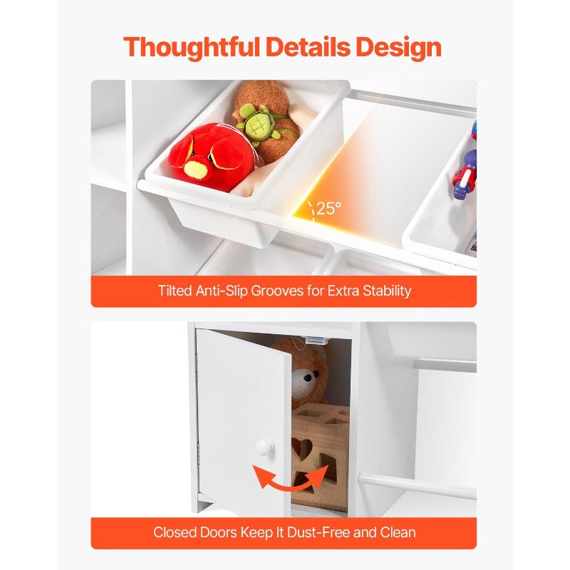 Quality Assurance Toy Storage and Bookshelf 4Tier Toy Storage Organizer with 8 Flexible Plastic Bins Cubby Cabinet with Bookshelf for Study Room Bedroom Playroom Classroom Nursery White Currently on sale