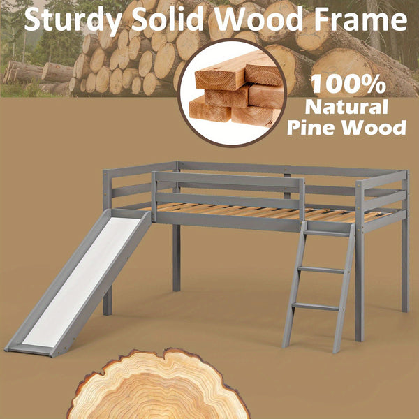 Wooden double-decker loft bed with ladder and storage space, suitable for Youngsters and Youngsters