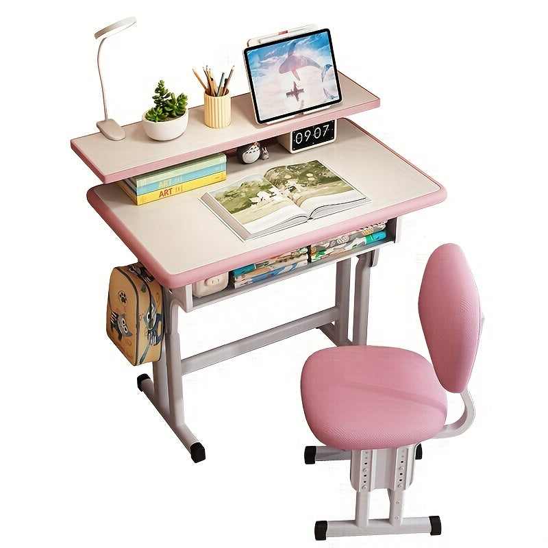 A Height-adjustable Children'S School Study Table And Chair Set, Ergonomically Designed, High-quality For Children, Elementary School Students And Teenagers Aged 3-18 Years Old, Suitable For Home, Classroom, Tutoring
