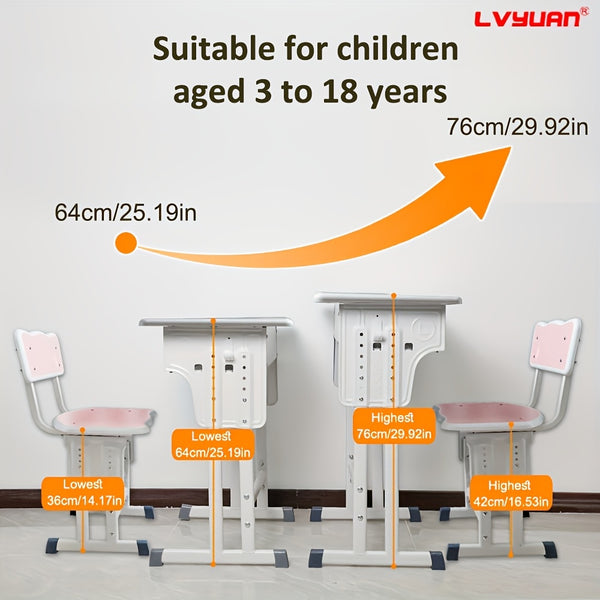 Children'S Study Table And Chair Set, Kids Table And Chair Set, Height Adjustable Desk For Kids, Table And Chairs For Kids - With Ergonomic Design, Suitable For Children, Primary School Students And Teenagers Aged 3-18 Years Old