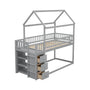 HOUSE BUNK BED WITH SHELVES AND DRAWERS FOR GREY COLOR