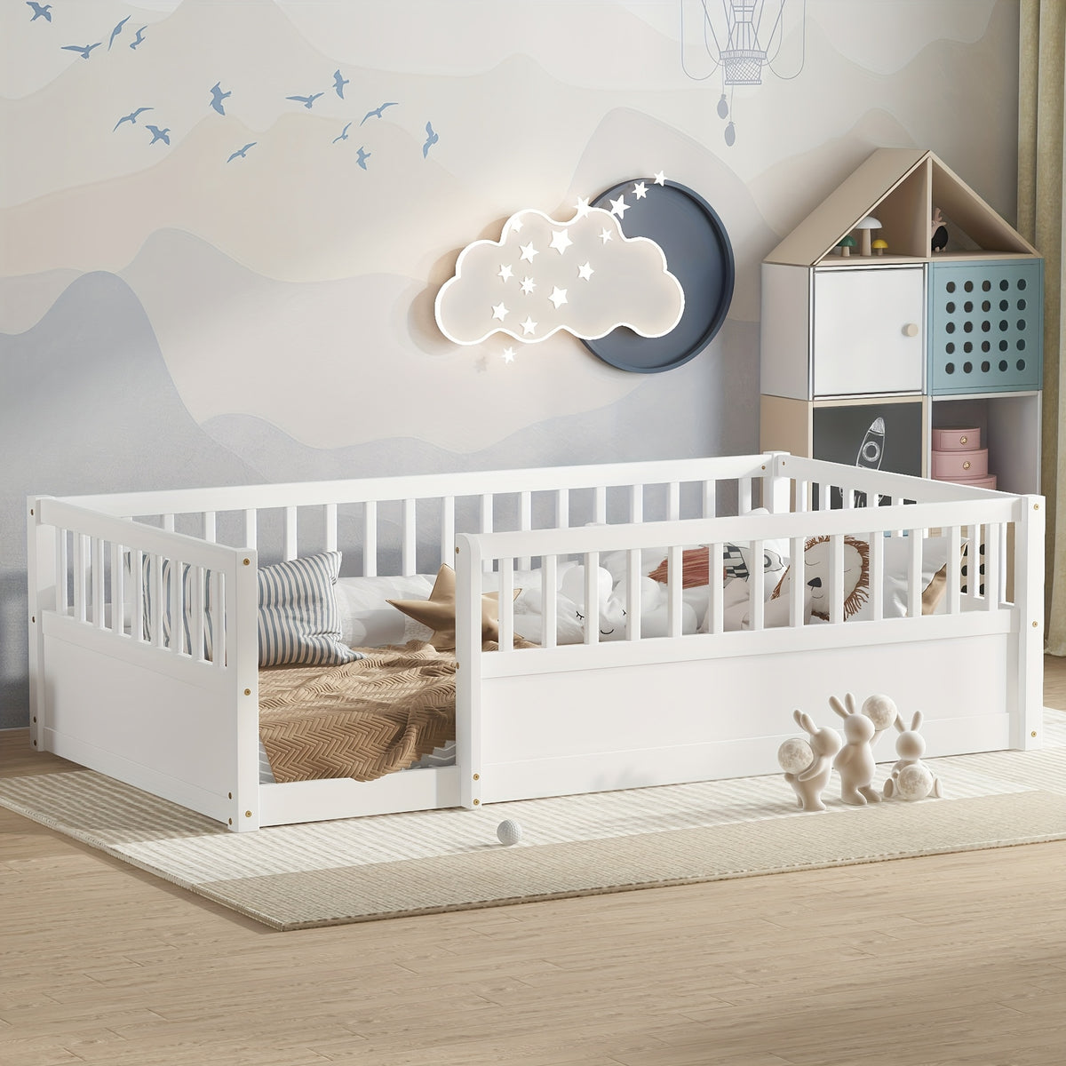 Wooden Floor Bed & Raised Panel Twin