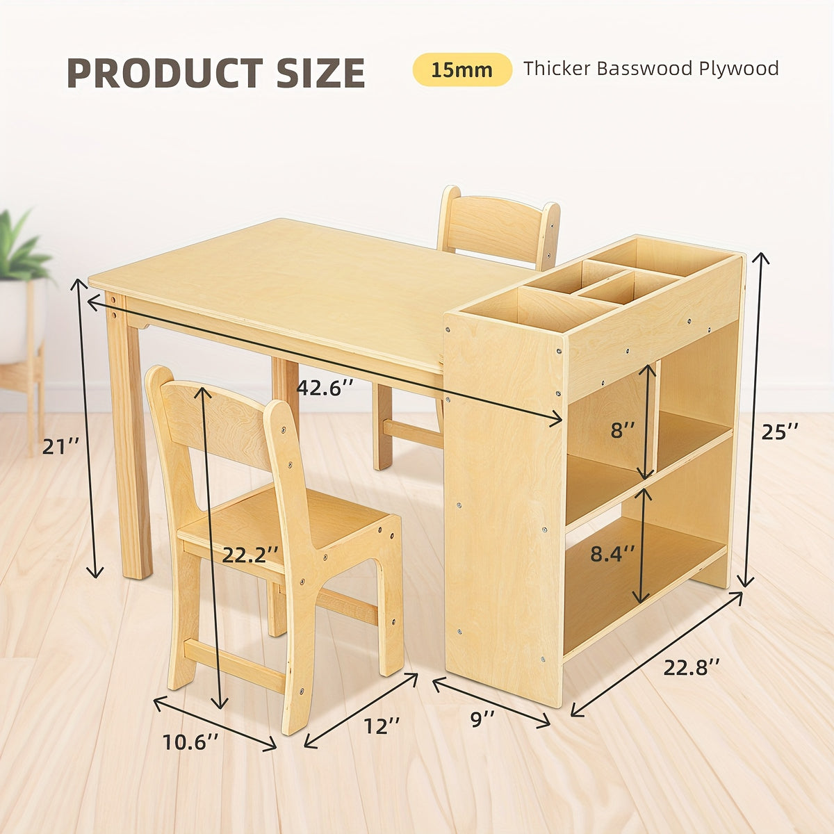 Wood Toddler Activity Table Wood Toddler Activity Table with 2 Chairs, Large Storage Shelves for Writing Drawing Suitable for Playrooms & Classroom