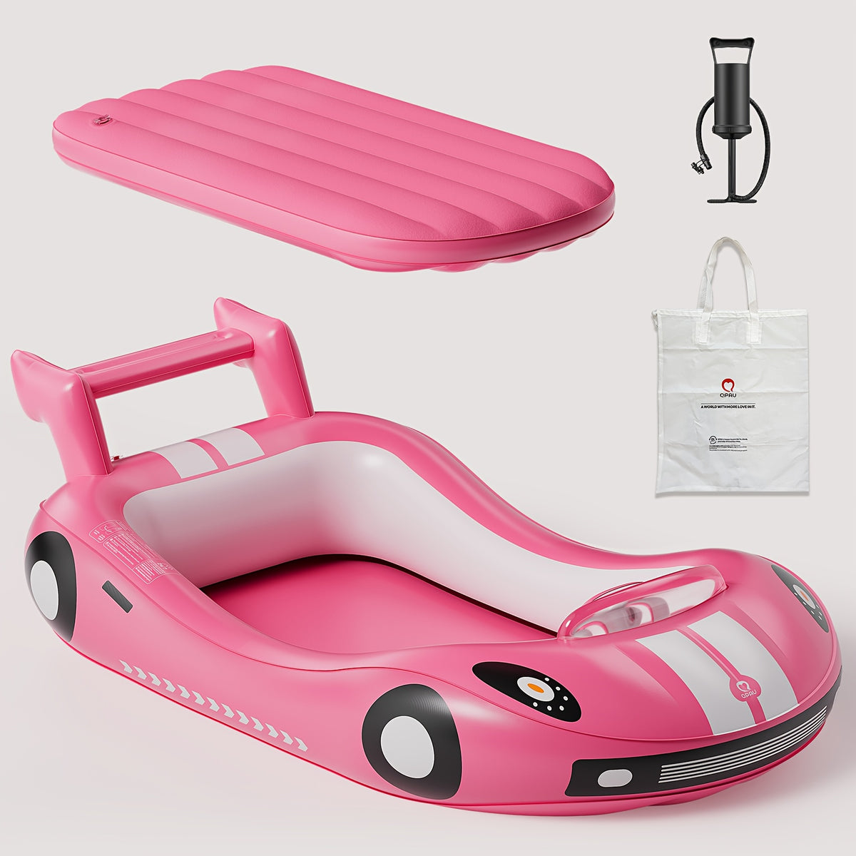 Inflatable Kids Bed with Sides - Race Car Design Portable Travel Bed with Hand Pump, Durable Plastic Construction & Safety Rails, Indoor\u002FOutdoor Air Mattress for Camping, Hotels, Home Use - No Assembly Required, Lightweight & Easy Setup