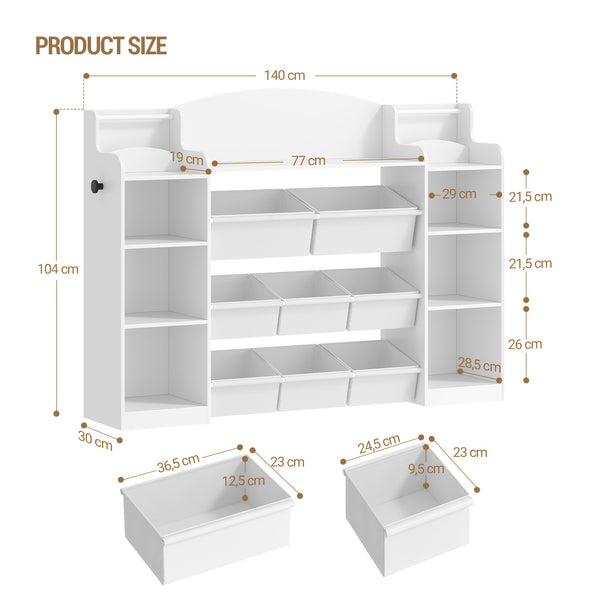 Kids Bookshelf, Toy Storage Organizer, Toy Shelf with 8 Storage Bins, 4-Tier Toddler Bookshelf for Children's Room, Bedroom, Playroom, Living Room, Study Room, Nursery White
