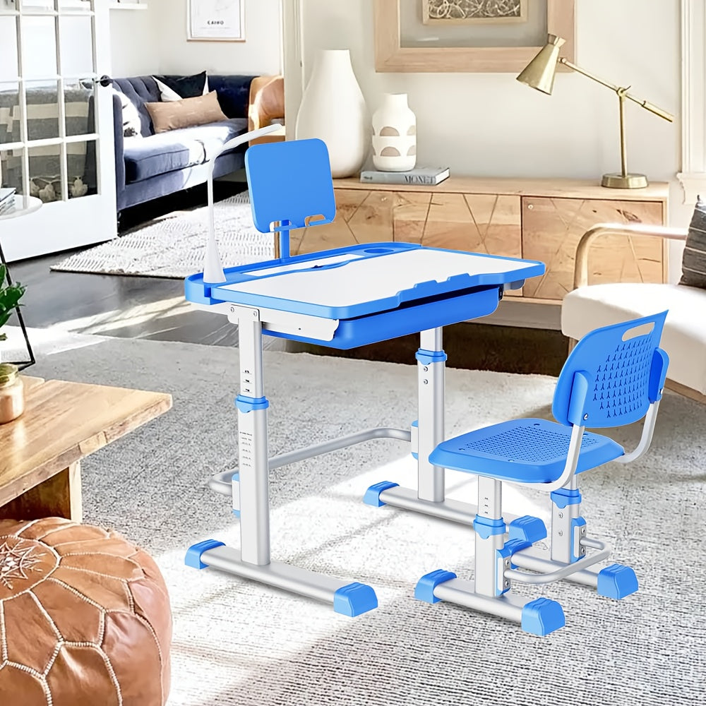 Study Table And Chair Set - Height-adjustable, Tilting Tabletop, Ergonomically Designed Table And Chair for Kids, Primary School Students And Teenagers Aged 3-18 Years (pink, Blue, Grey). Car Accessories, Christmas Gifts