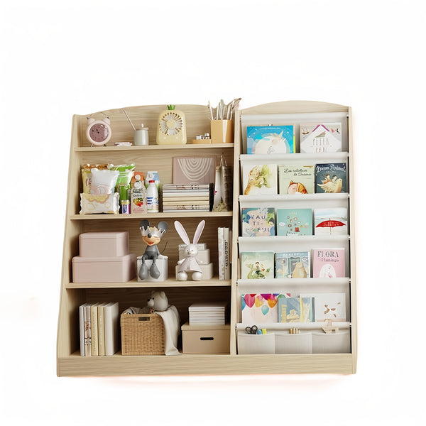 Multi-Functional Wooden Bookshelf & Toy Storage Cabinet - 6-Tier Ladder Shelf Organizer with 27\