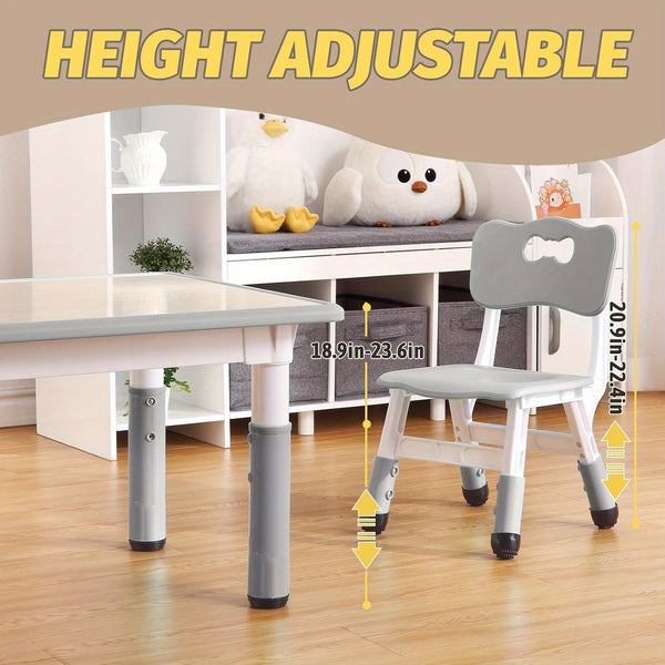Children Table and Chairs Set, Height Adjustable Desk with Graffiti Desktop, Arts & Crafts Table with 6 Seats, Non-Slip Legs, Max 300lbs, Table and Chairs Suitable for Children Ages 3-10
