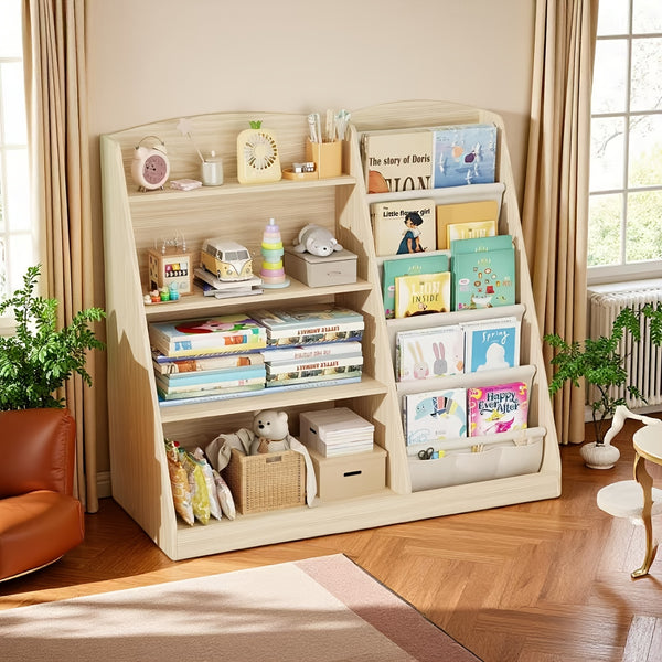 Multi-Functional Wooden Bookshelf & Toy Storage Cabinet - 6-Tier Ladder Shelf Organizer with 27\