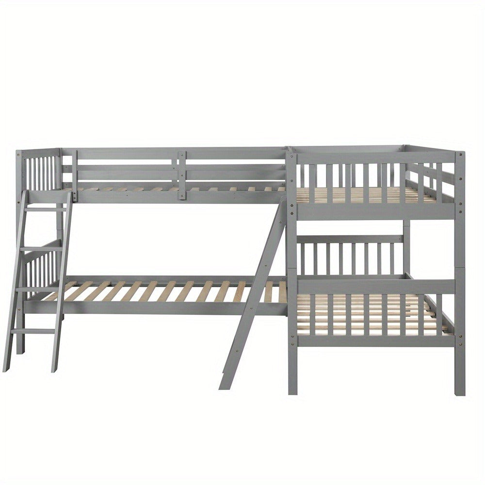 RIDFY L-Shaped Bunk Bed with Ladder, Twin Size-Gray
