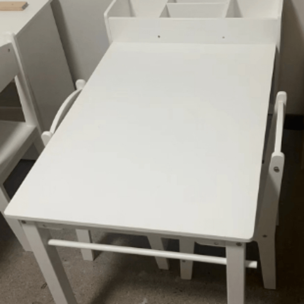 Kids Art Table With 2 Chairs, Toddler Craft Play Wood Activity Desk With Large Storage Shelves, Wood Activity Desk for Writing Drawing Suitable for Nursery & Classroom