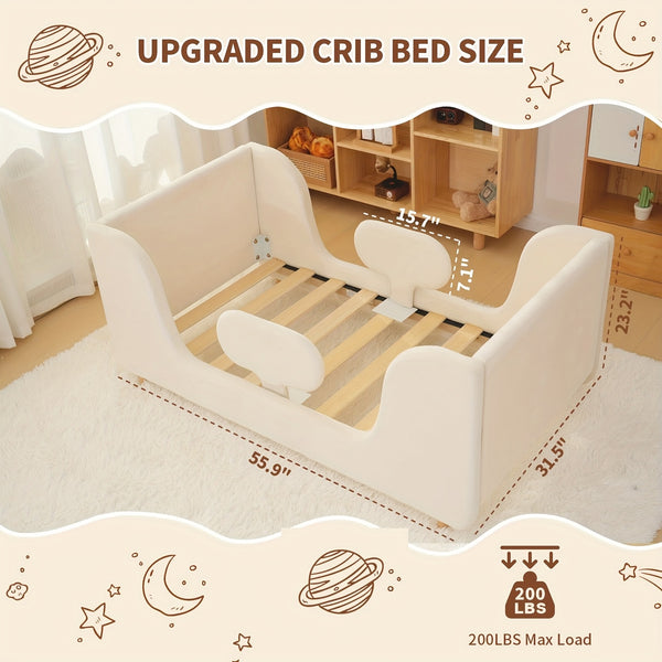 LILYPELLE Toddler Velvet Floor Bed, Child Bed For Kids With Extra Broad, Crib Size Toddler Bed, Velvet Bed Frame, Mat Is Not Included