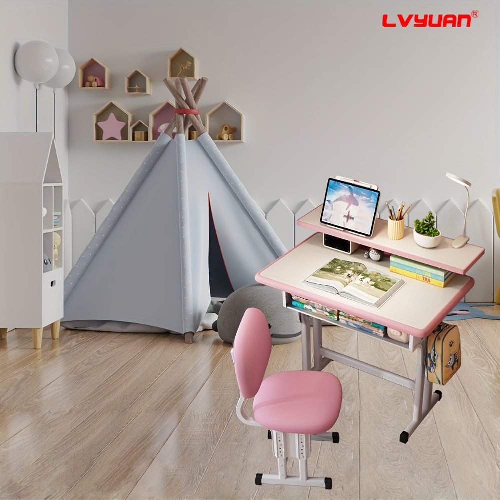 A Height-adjustable Children'S School Study Table And Chair Set, Ergonomically Designed, High-quality For Children, Elementary School Students And Teenagers Aged 3-18 Years Old, Suitable For Home, Classroom, Tutoring