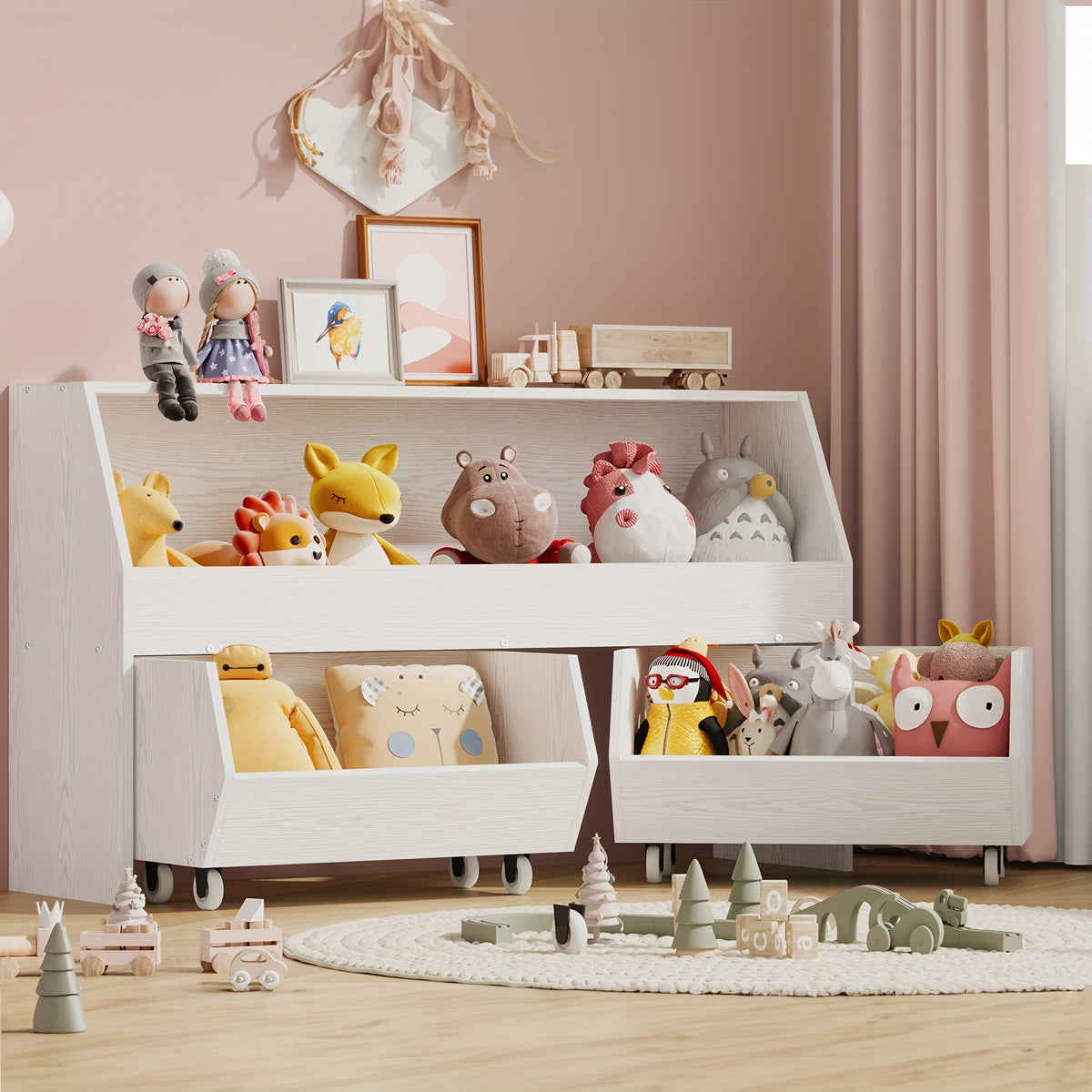 Storage and Organizer, Muti-Functional Bookcase and Storage Bin with Moveable Drawers, Storage Carbinet White, Storage Drawer Units