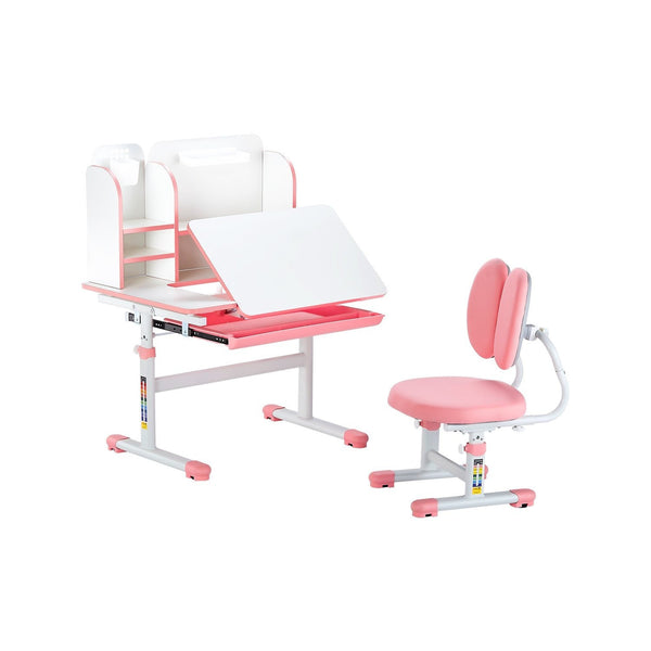 VEVOR Kids Study Chair and Desk Set, Study Desk and Chair for Kids with Bookshelf and Storage Drawer, Adjustable Height Kids Study Desk with Chair, Children Study Table for Bedroom & Study Room, Pink\u002Fblue 20.5-40.34inch\u002F20.5-43.5inch