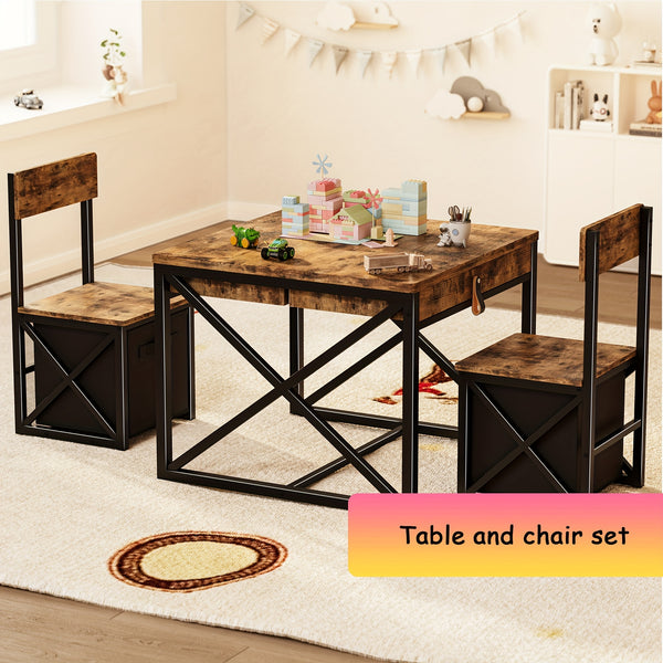 4-in-1 Kids Table and Chairs Set with Storage, Toddler Activity Desk for Crafts, Drawing, Reading - Ideal Furniture for Learning and Play, Youngsters'S Room Furniture|Stylish Dining Set|Secure Folding Chair, Youngsters Room Furniture
