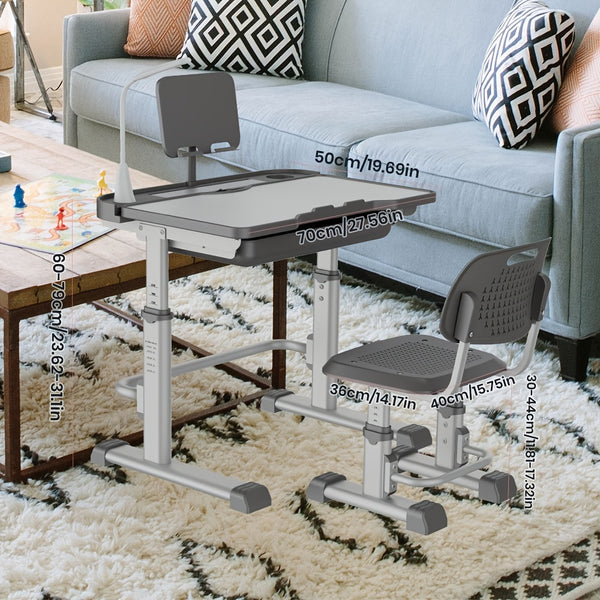 Study Table And Chair Set - Height-adjustable, Tilting Tabletop, Ergonomically Designed Table And Chair for Kids, Primary School Students And Teenagers Aged 3-18 Years (pink, Blue, Grey). Car Accessories, Christmas Gifts