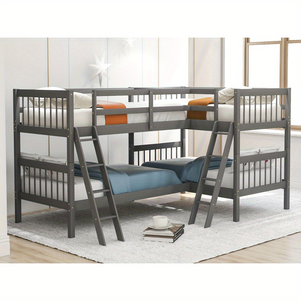 RIDFY L-Shaped Bunk Bed with Ladder, Twin Size-Gray