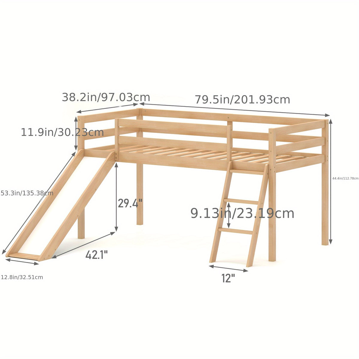 Modern Twin Size Loft Bed with Slide & Stairs, Solid Pine Wood, Space-Saving Design, Safety Guardrails, Anti-Slip Steps, Easy Assembly, Gray Finish for Youngsters' Room or Playroom, Youngsters' Room Furniture | Modern Aesthetic | Natural Finish Bed