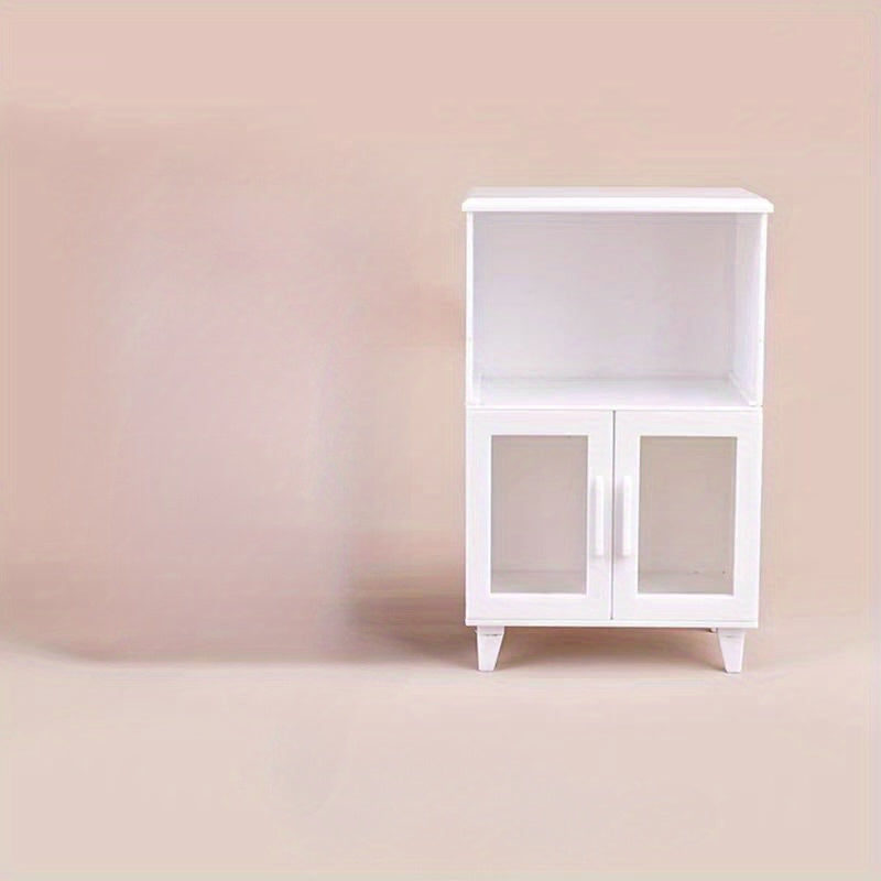 A Miniature Two-Tier Cabinet Model with Modern White Features, Designed for Playhouses, Suitable for Matching Scenes in Dollhouses.