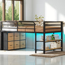  Black -Low Loft Bed-6 Drawers