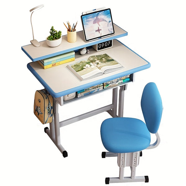 A Height-adjustable Children'S School Study Table And Chair Set, Ergonomically Designed, High-quality For Children, Elementary School Students And Teenagers Aged 3-18 Years Old, Suitable For Home, Classroom, Tutoring