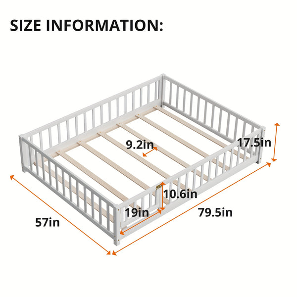 Kids' Double\u002FFull\u002FQueen Bed Frame, Solid Wood with Reinforced Horizontal Bars, High-Safety Safety Rail and Fun Small Door Design, Durable Bed Suitable for Girls and Boys, Helps Develop Independence, Easy to Assemble