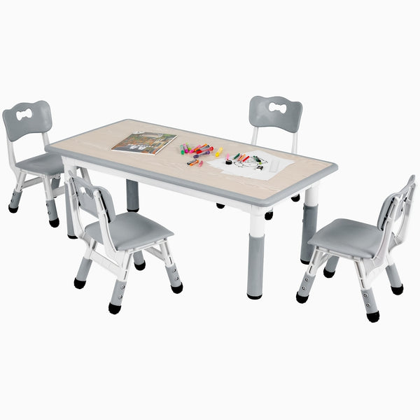 Kids Table And 4 Chair Set, Height Adjustable Table And Chair Set, Non-Slip Legs, Graffiti Desktop, Large Children Activity Table, Reading Daycare Classroom Home