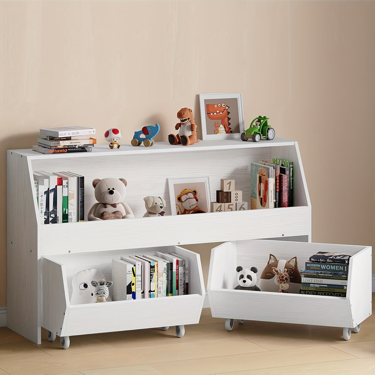 Storage and Organizer, Muti-Functional Bookcase and Storage Bin with Moveable Drawers, Storage Carbinet White, Storage Drawer Units