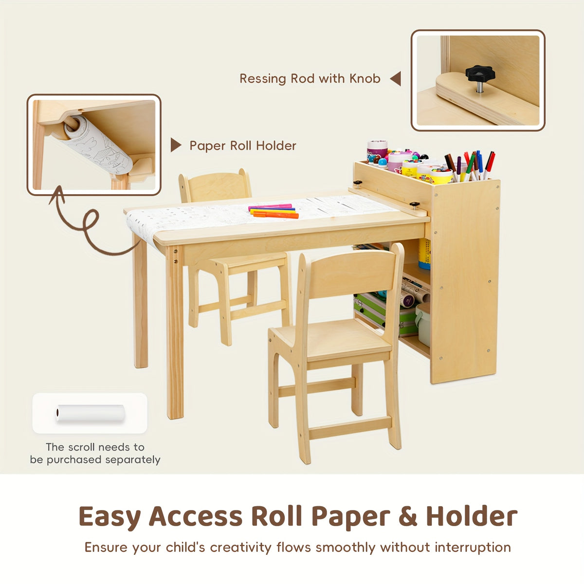 Wood Toddler Activity Table Wood Toddler Activity Table with 2 Chairs, Large Storage Shelves for Writing Drawing Suitable for Playrooms & Classroom