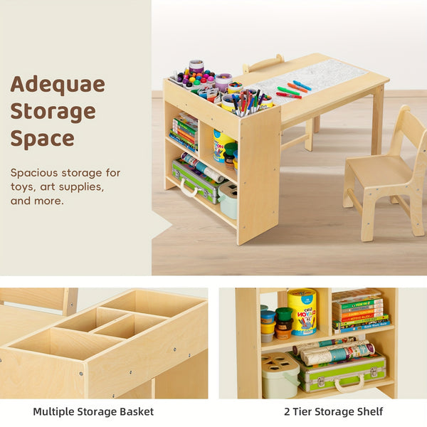 Wood Toddler Activity Table Wood Toddler Activity Table with 2 Chairs, Large Storage Shelves for Writing Drawing Suitable for Playrooms & Classroom