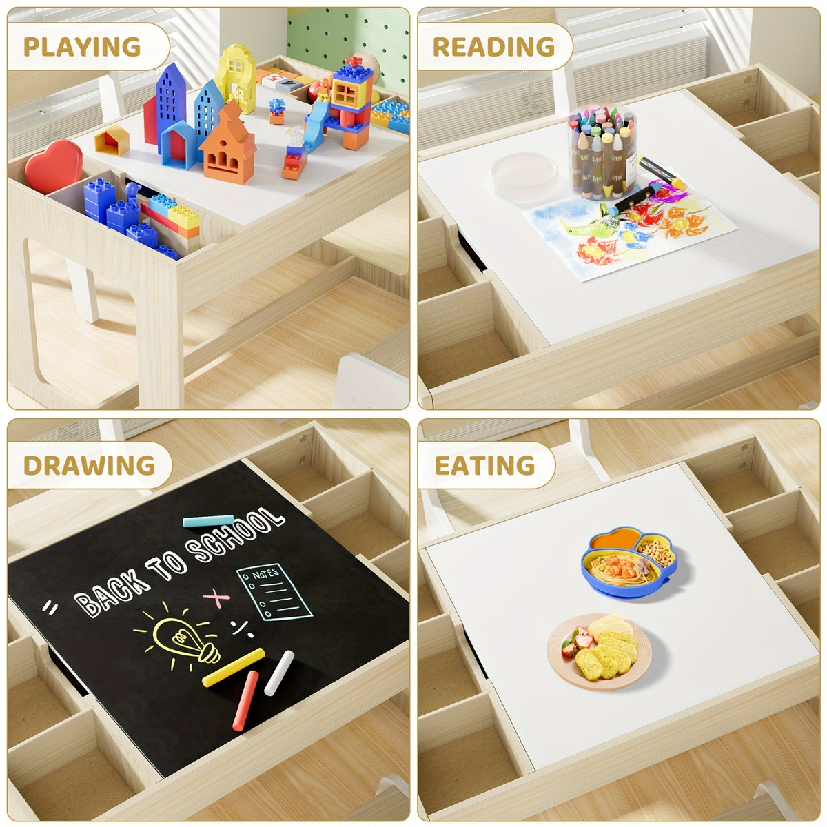 Children's Table with 2 Chairs, Children's Seating Group with Storage Space, Children's Table Chair Set with Reversible Table Top, Children's Desk for School, Daycare Center, Children's Room, for Children From 3 Years for Christmas and Halloween