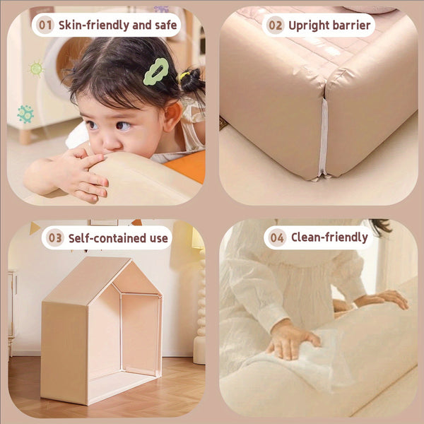 Portable Play Tent Bed with Detachable Canopy & Cushioned - Soft White Bed &, Indoor\u002FOutdoor Use, Sponge Guardrails - Bed Frame, Playhouse & Room