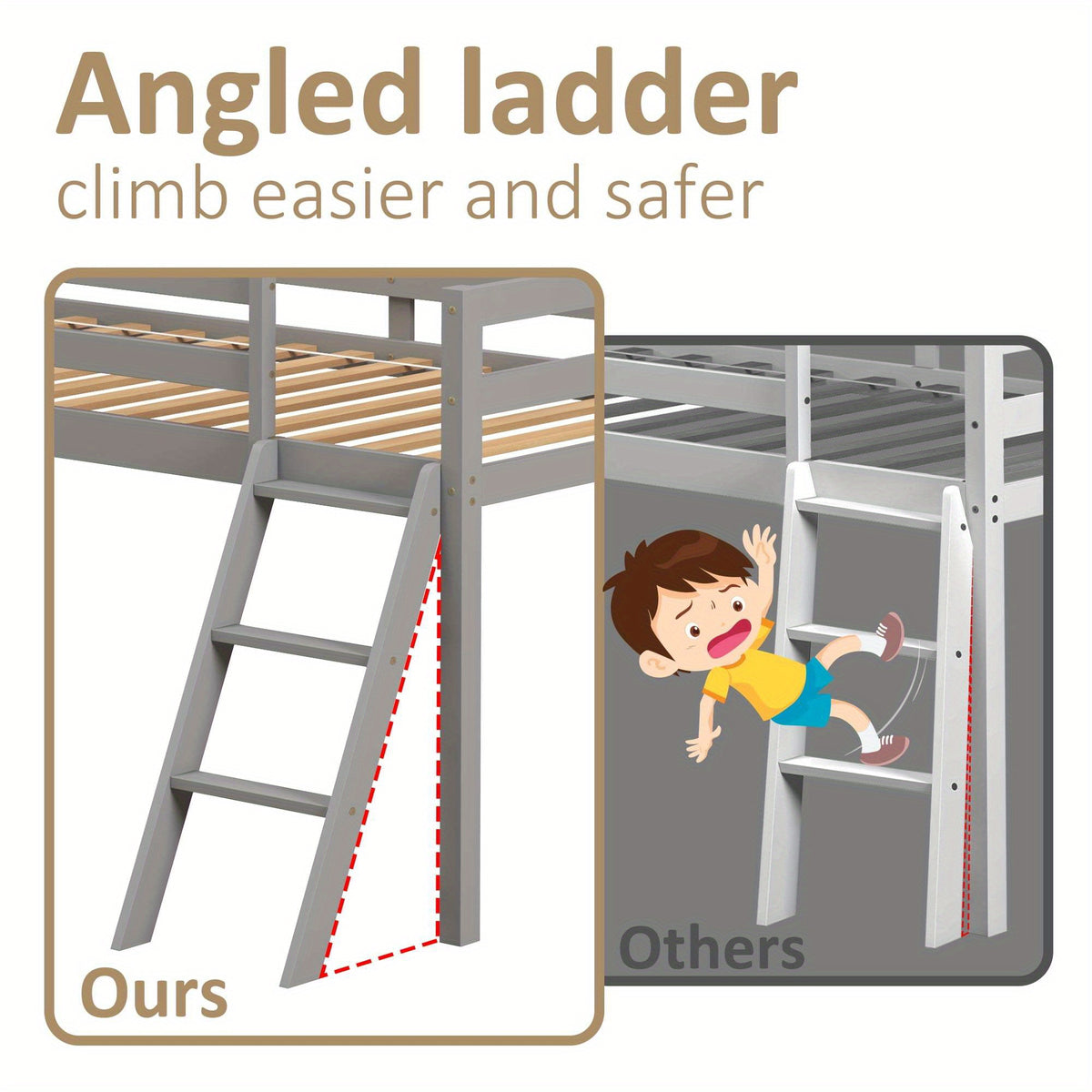 Wooden double-decker loft bed with ladder and storage space, suitable for Youngsters and Youngsters