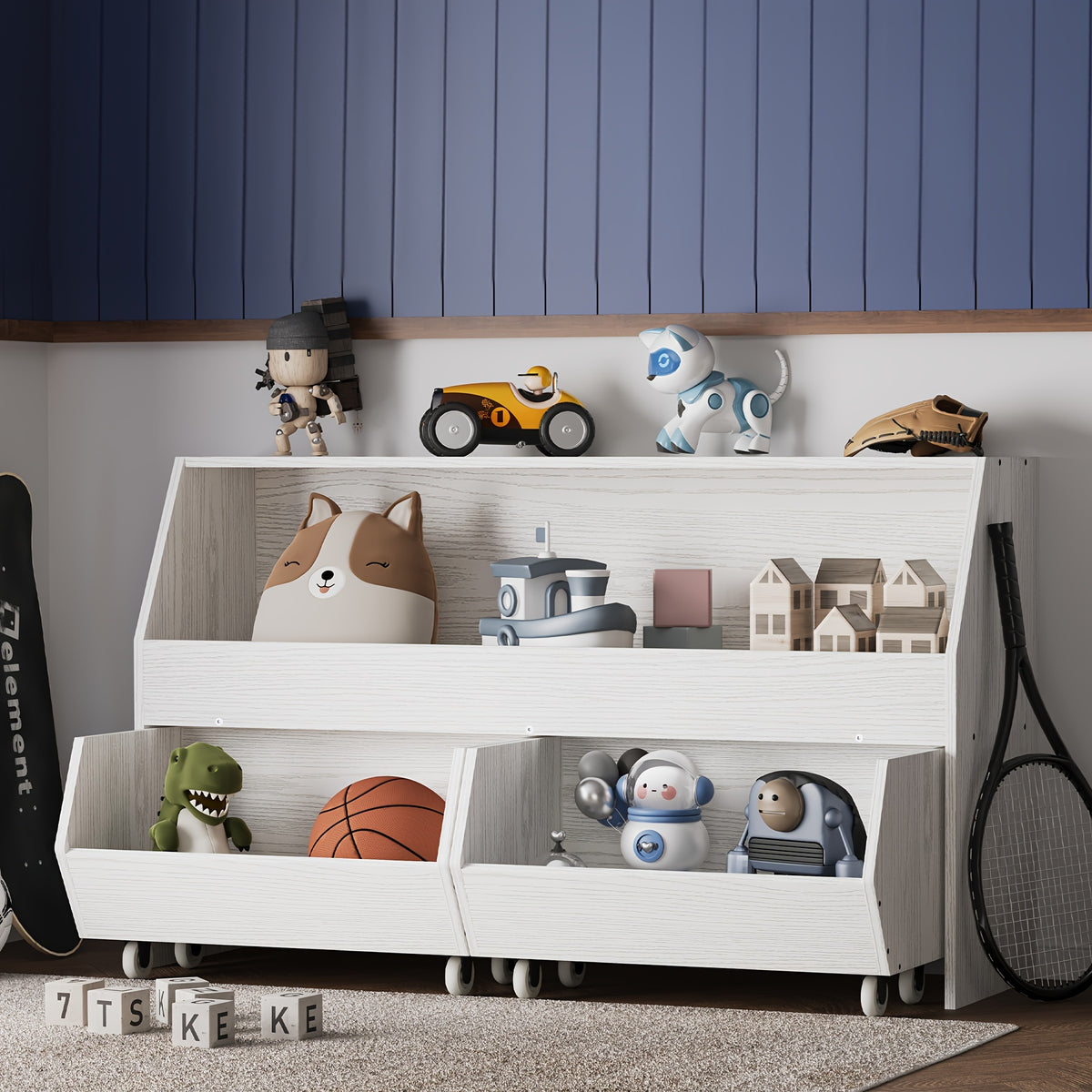 Storage and Organizer, Muti-Functional Bookcase and Storage Bin with Moveable Drawers, Storage Carbinet White, Storage Drawer Units