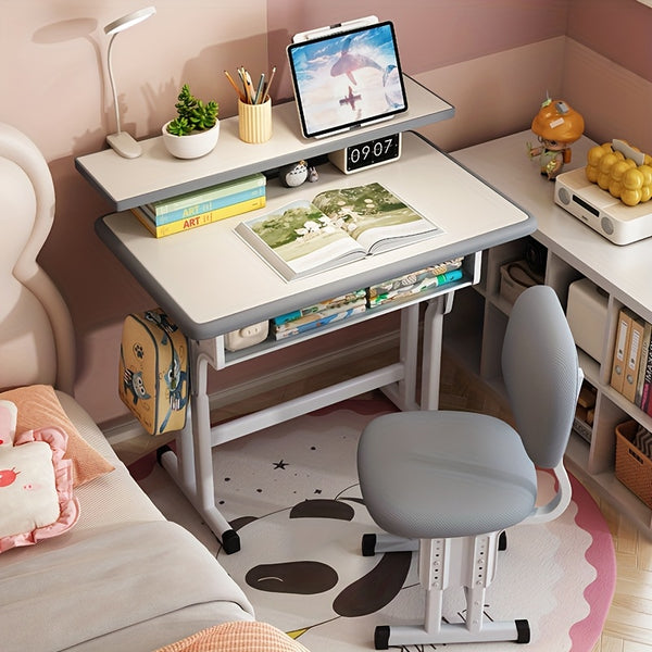 High-quality Children'S Table And Chair Set, Height-adjustable, Ergonomic, Suitable For Children Aged 3-18 Years, Elementary School Students And Adolescents, Gray, Blue, Pink Colors Available